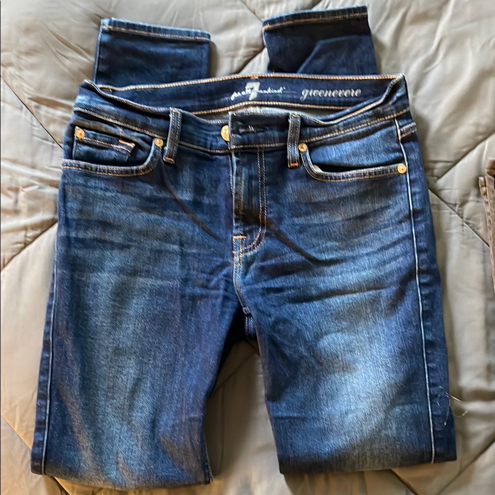 7 For All Mankind Blue Skinny Jeans with Distressed Look